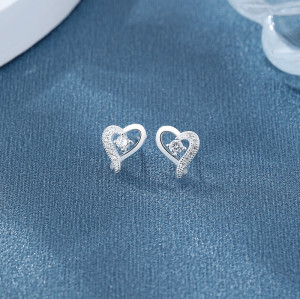 White Circle Zircon&Heart 925 Sterling Silver Cubic Zirconia Women's Stud Earrings Wholesale Jewelry
