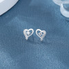 Pendientes de botón de plata de ley 925 con circonita cúbica y corazón de circonita blanca para mujer, joyería al por mayor
