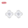 White Flowers 925 Sterling Silver Women's Stud Earrings Cubic Zirconia For Wholesale Jewelry