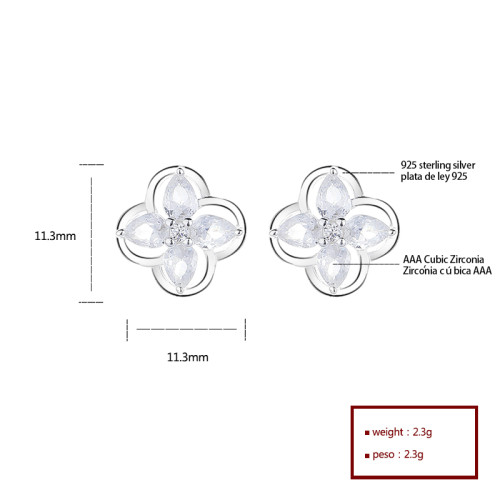 White Flowers 925 Sterling Silver Women's Stud Earrings Cubic Zirconia For Wholesale Jewelry