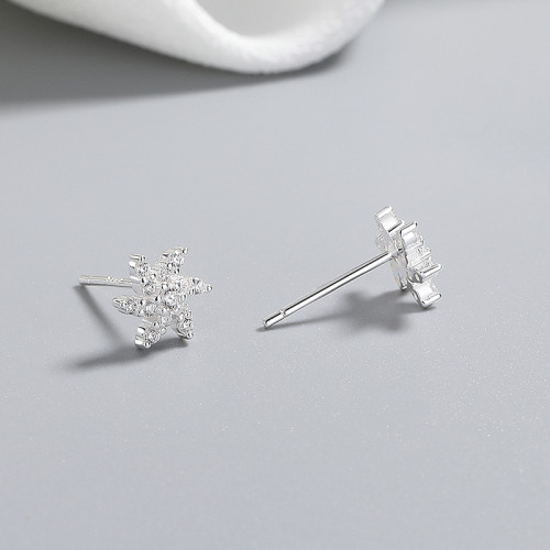 Classic 925 Sterling Silver Women's Stud Earrings With Flower Cubic Zirconia