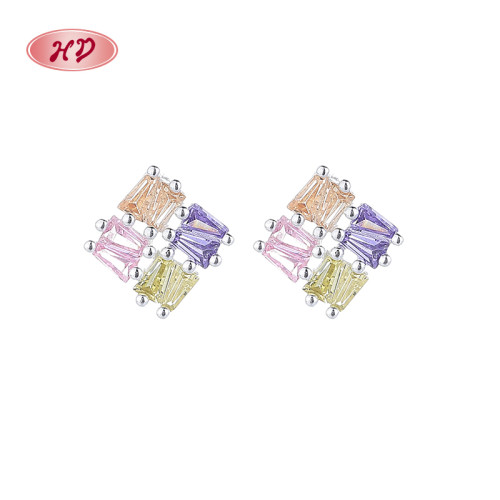 Wholesale Multi 925 Sterling Silver Women's Stud Earrings  Geometry Cubic Zirconia