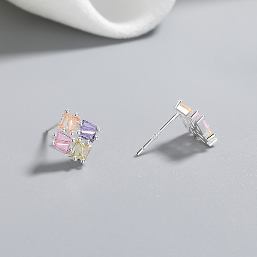 Wholesale Multi 925 Sterling Silver Women's Stud Earrings  Geometry Cubic Zirconia