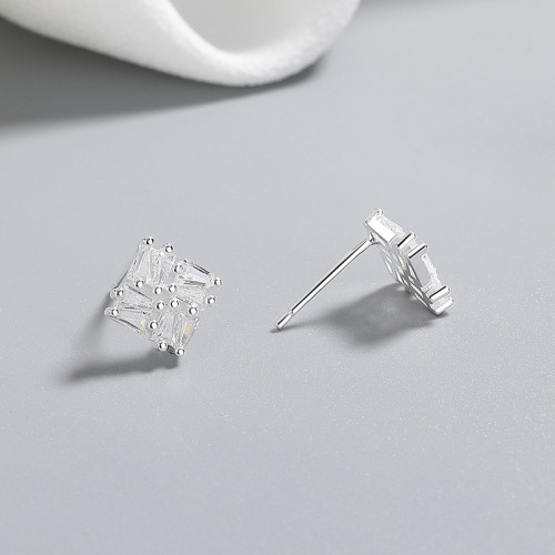 Classic 925 Sterling Silver Women's Stud Earrings  Geometry Cubic Zirconia Wholesale