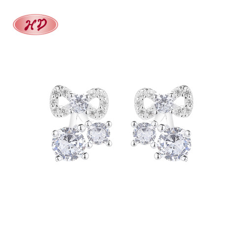 Wholesale 925 Sterling Silver Women's Stud Earrings  Cute Bow Tie Cubic Zirconia