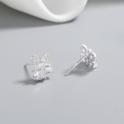 Wholesale 925 Sterling Silver Women's Stud Earrings  Cute Bow Tie Cubic Zirconia