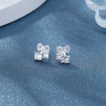 Wholesale 925 Sterling Silver Women's Stud Earrings Cute Bow Tie Cubic Zirconia