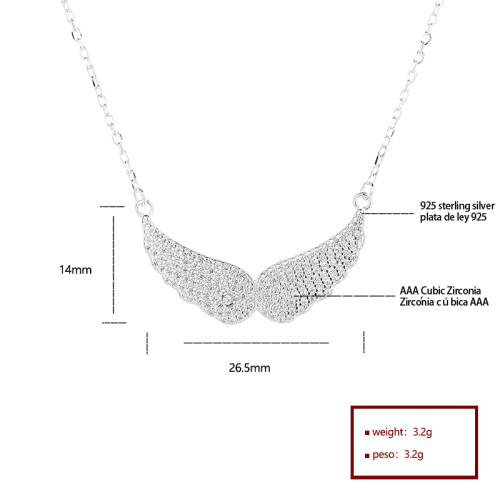 925 Silver Jewelry Wholesale Chinese Women's Necklace | Wing Design | Zircon