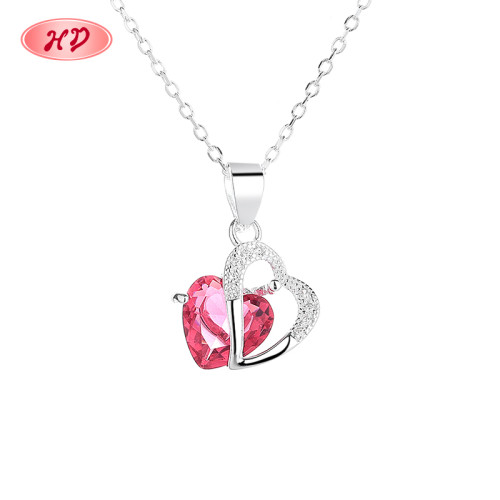 Collar de plata 925 con circonitas cúbicas al por mayor | Joyas para mujer con diseño de corazón hueco