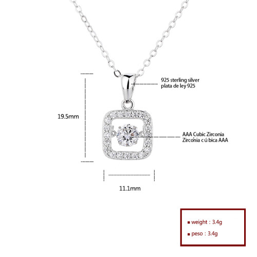 Wholesale 925 Silver Plated Jewelry Necklace | Square&Round with Zircon