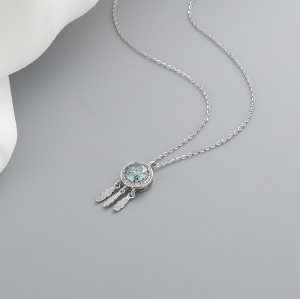 Collar de plata 925 de fábrica con circonitas verdes estilo bohemio para mujer