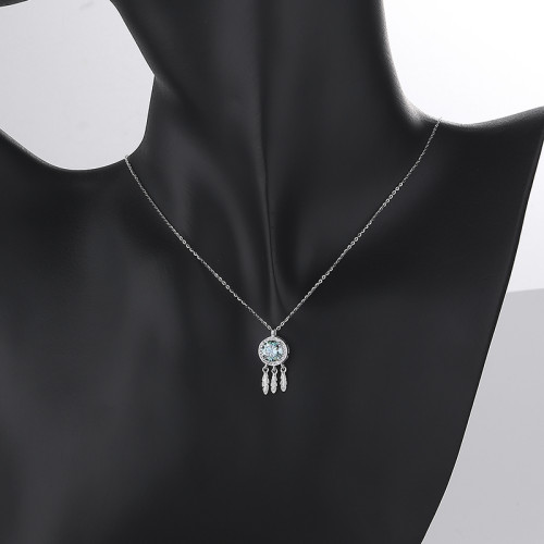 925 Silver Necklace Factory Green Zircon Bohemian Style Women's Necklace