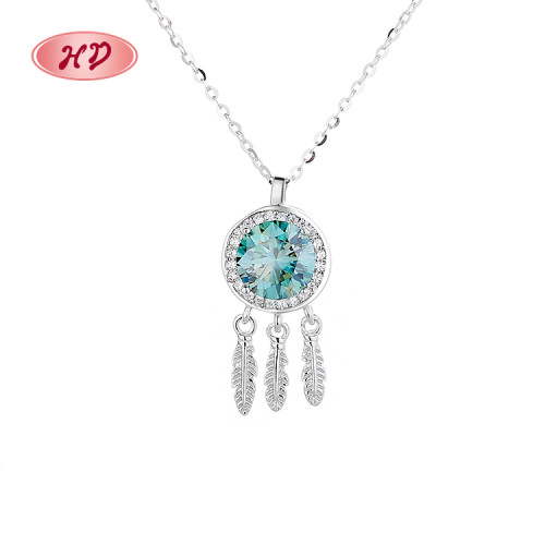 925 Silver Necklace Factory Green Zircon Bohemian Style Women's Necklace