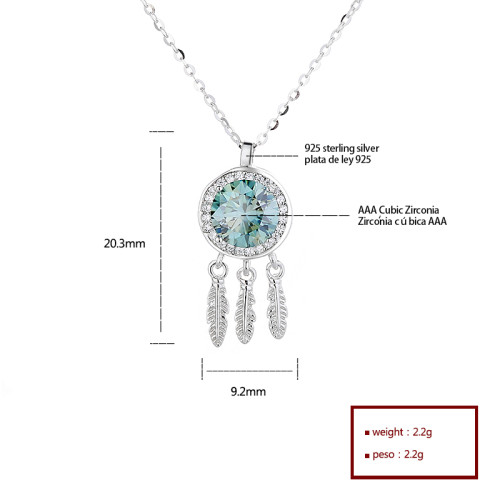 925 Silver Necklace Factory Green Zircon Bohemian Style Women's Necklace