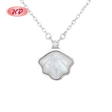 Venta al por mayor de collar de plata con circonita cúbica y concha para mujer, diseño dulce