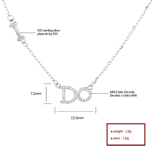 925 Silver Women's Necklace Manufacturer | Letter DO Simple with Zircon