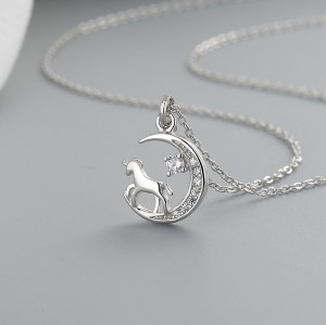 Collar de mujer Horse&Moon en plata 925 con diseño de animales, venta directa del fabricante