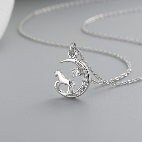 Horse&Moon Women's Necklace 925 Silver Animal Design Jewelry Manufacturer Direct Sales