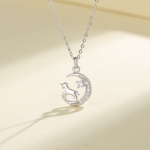 Horse&Moon Women's Necklace 925 Silver Animal Design Jewelry Manufacturer Direct Sales