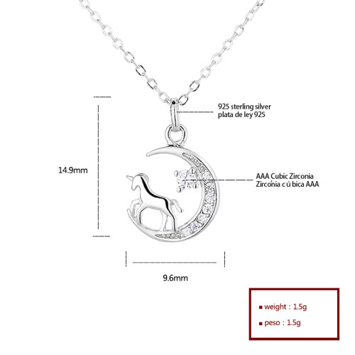 Horse&Moon Women's Necklace 925 Silver Animal Design Jewelry Manufacturer Direct Sales