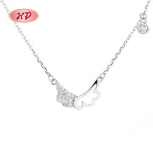 Venta al por mayor de collares de plata con circonita cúbica, diseño de alas de moda, venta directa del fabricante