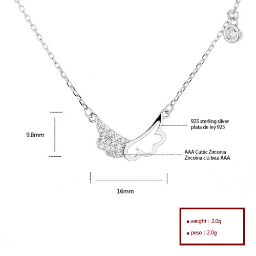 Wholesale Silver CZ Necklace Fashion Wings Design Manufacturer Direct Sales