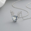 Collar de cadena grande de circonita cúbica azul con cuerno de ciervo en plata S925