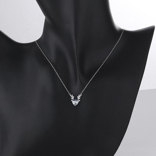 Silver S925 Deer Horn Large Blue Cubic Zirconia Chain Necklace