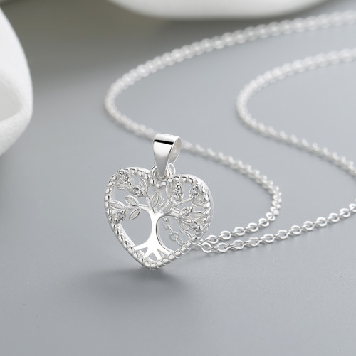 Life Tree Heart Necklace Wholesale 925 Silver CZ Necklace | Hollow Heart Design Women's Jewelry