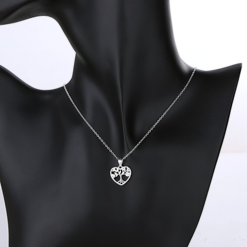 Life Tree Heart Necklace Wholesale 925 Silver CZ Necklace | Hollow Heart Design Women's Jewelry