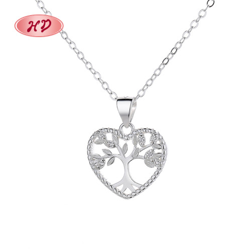 Life Tree Heart Necklace Wholesale 925 Silver CZ Necklace | Hollow Heart Design Women's Jewelry