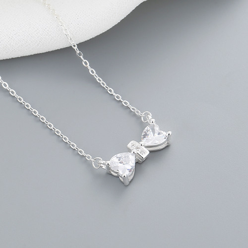 Bow&Love Necklace Wholesale 925 Silver CZ Necklace | Bow Design Women's Jewelry