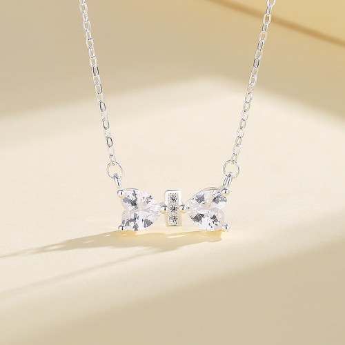 Bow&Love Necklace Wholesale 925 Silver CZ Necklace | Bow Design Women's Jewelry