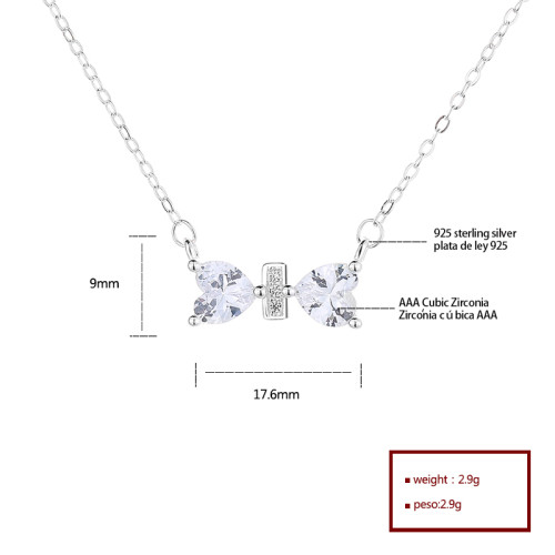 Bow&Love Necklace Wholesale 925 Silver CZ Necklace | Bow Design Women's Jewelry