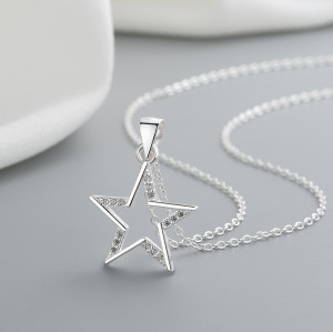 Collar de circonita cúbica con forma de estrella AAA, joyería de moda de plata 925 al por mayor