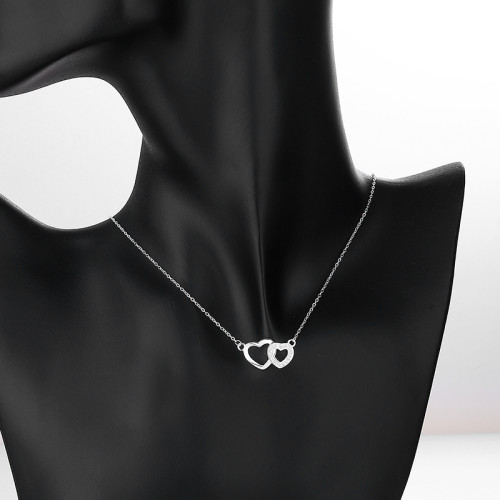 Aaa Zirconia S925 Sterling Charm Silver Double Heart Pendant Necklaces For Wholesale