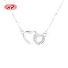 Collares colgantes de doble corazón de plata de ley S925 con circonita AAA al por mayor