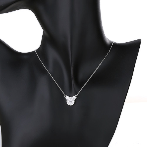 Silver S925 Zircon Bear Animal Large White Cubic Zirconia Chain Necklace