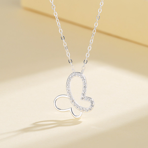 Hollow Out Butterfly  Aaa Zirconia S925 Sterling Silver Wholesale Pendant Necklaces For Jewelry