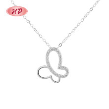 Venta al por mayor de collares colgantes de plata de ley S925 con circonita AAA y mariposa hueca