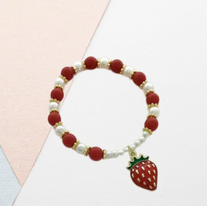 Pulsera chapada en oro de 18 quilates. Joyería al por mayor | Diseño de frutas | Fresa | Perla