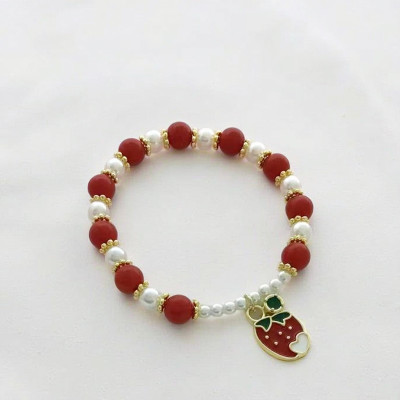 18K Gold-plated Bracelet  Jewelry Wholesale |  Pearl & Strawberry Fruit Design
