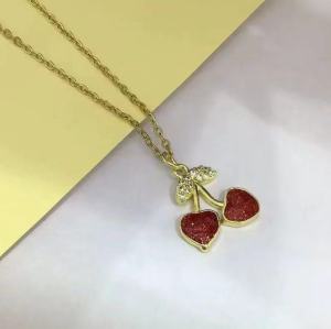 Collar con colgante de cereza en forma de corazón al por mayor | Joyería de moda