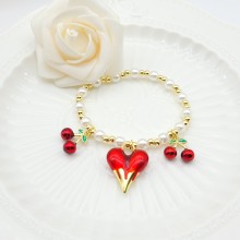 Pulsera de cereza y corazón para mujer, chapada en oro de 18 quilates, venta al por mayor en China