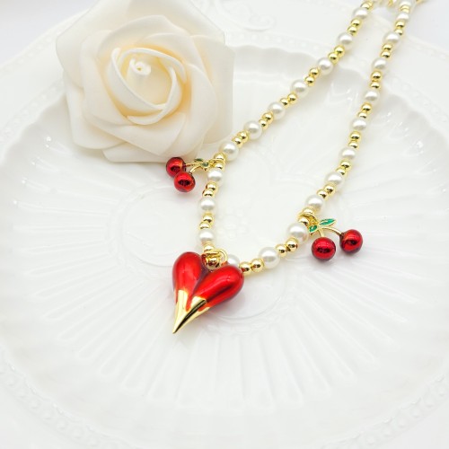 Wholesale Necklaces | Red Heart-Shaped 18K Gold-Plated Women's Jewelry Gift