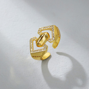 Anillo de latón para mujer, estilo sencillo, chapado en oro de 18 quilates, joyería de circonita