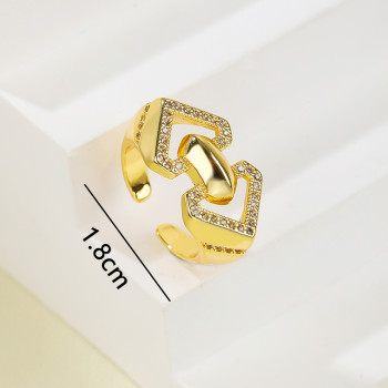 Brass Ring Women Simple Style 18K Gold-Plated Zircon Jewelry