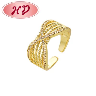 Wholesale Brass Ring | 18K Gold-Plated Bow Design Zircon Jewelry