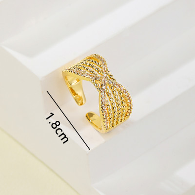 Wholesale Brass Ring | 18K Gold-Plated Bow Design Zircon Jewelry