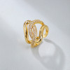 Anillo al por mayor | Diseño geométrico de línea, joyería de circonitas bañada en oro de 18 quilates